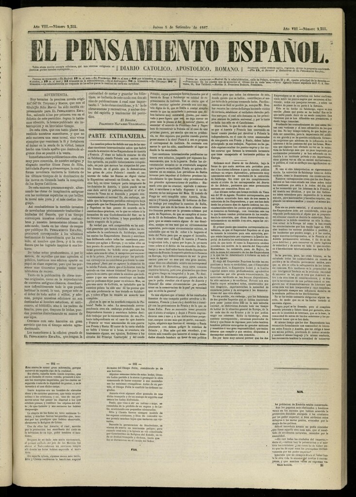 Miniatura de El Pensamiento Español del 5 de septiembre de 1867, nº 2355