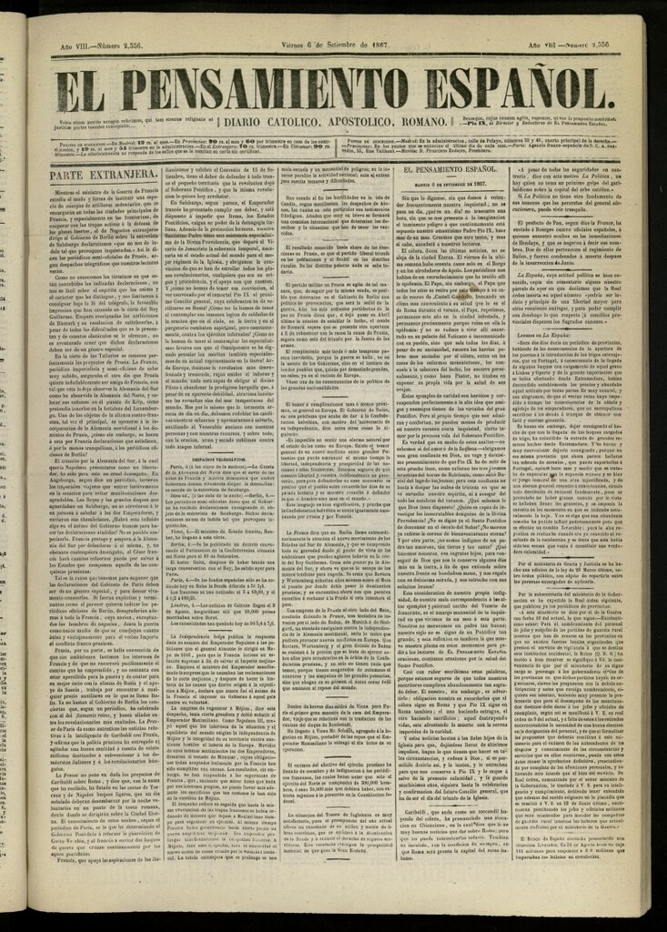Miniatura de El Pensamiento Español del 6 de septiembre de 1867, nº 2356