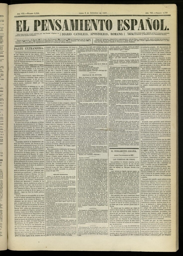 Miniatura de El Pensamiento Español del 9 de septiembre de 1867, nº 2358