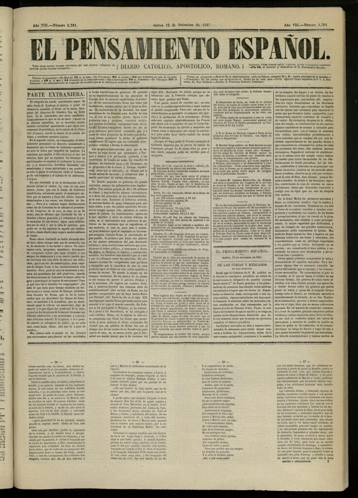 Miniatura de El Pensamiento Español del 12 de septiembre de 1867, nº 2361