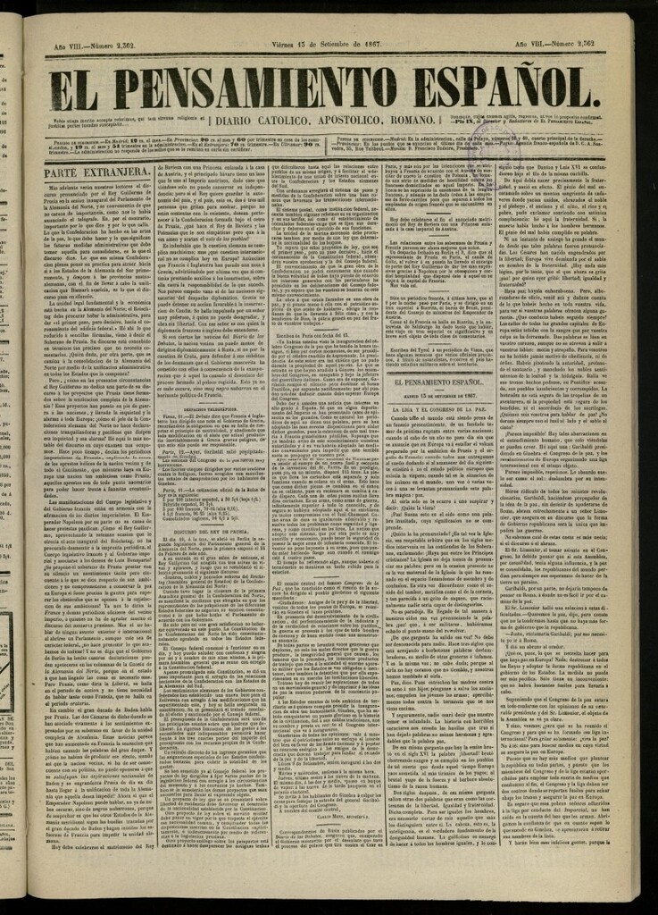 Miniatura de El Pensamiento Español del 13 de septiembre de 1867, nº 2362