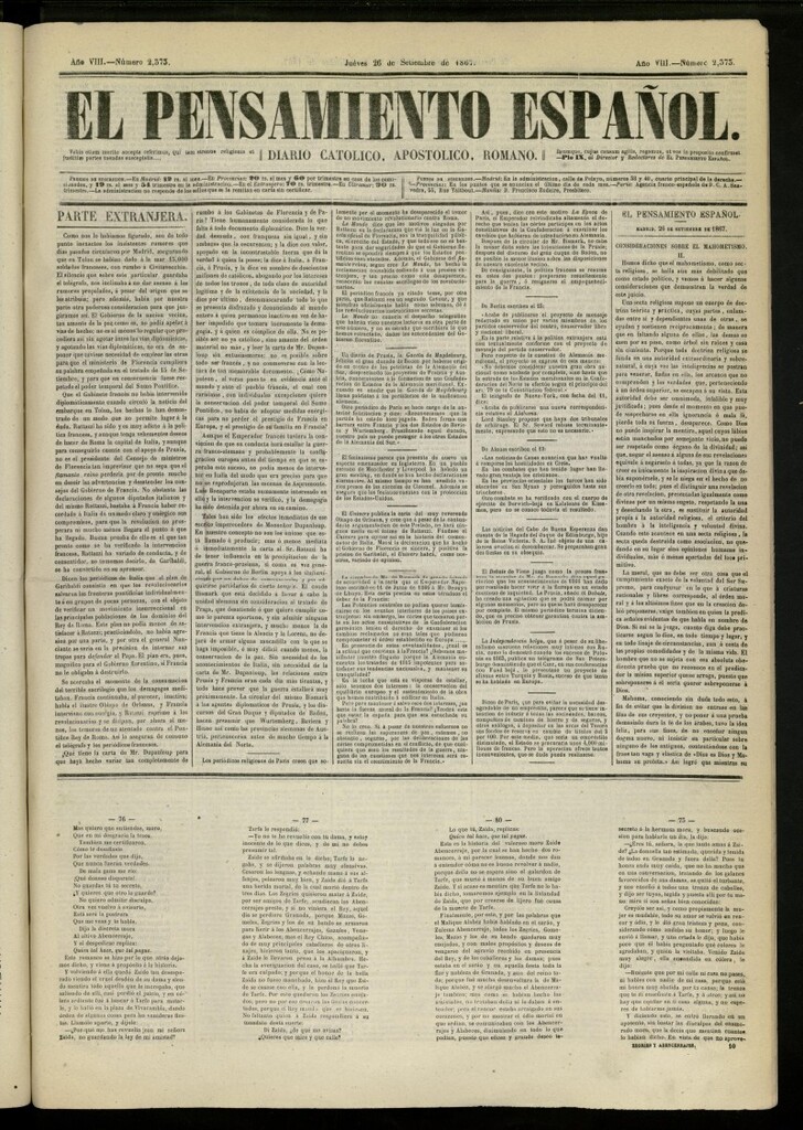 Miniatura de El Pensamiento Español del 26 de septiembre de 1867, nº 2373