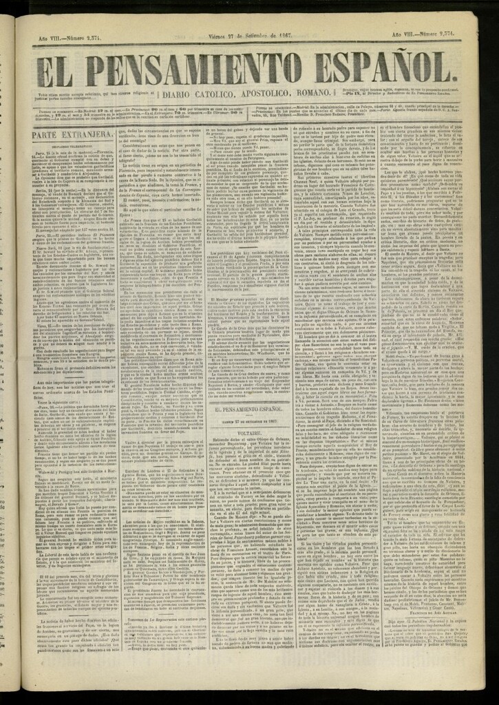 Miniatura de El Pensamiento Español del 27 de septiembre de 1867, nº 2374