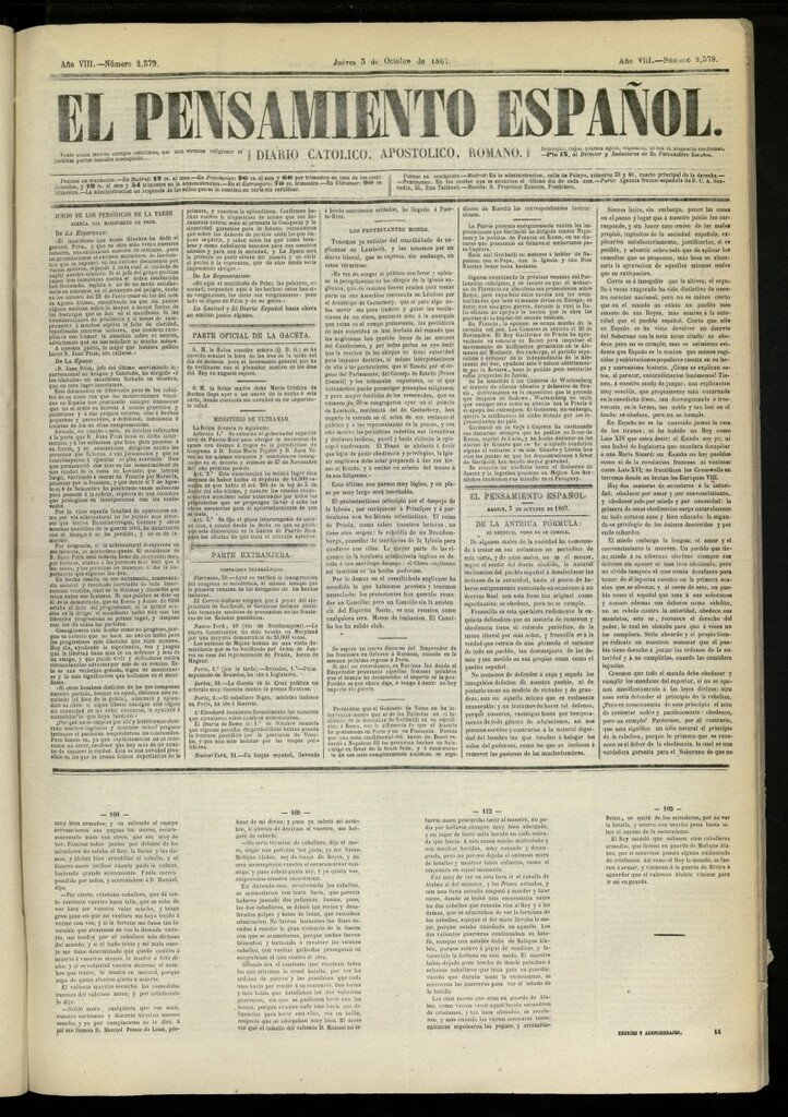 Miniatura de El Pensamiento Español del 3 de octubre de 1867, nº 2379