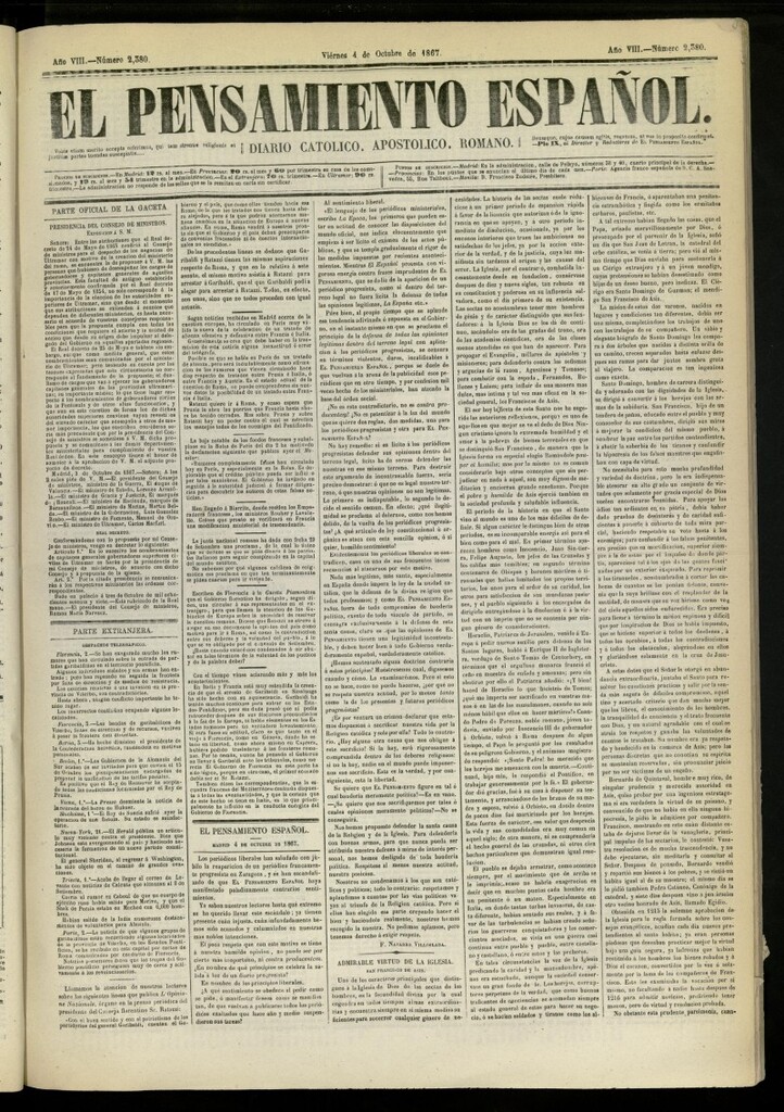 Miniatura de El Pensamiento Español del 4 de octubre de 1867, nº 2380