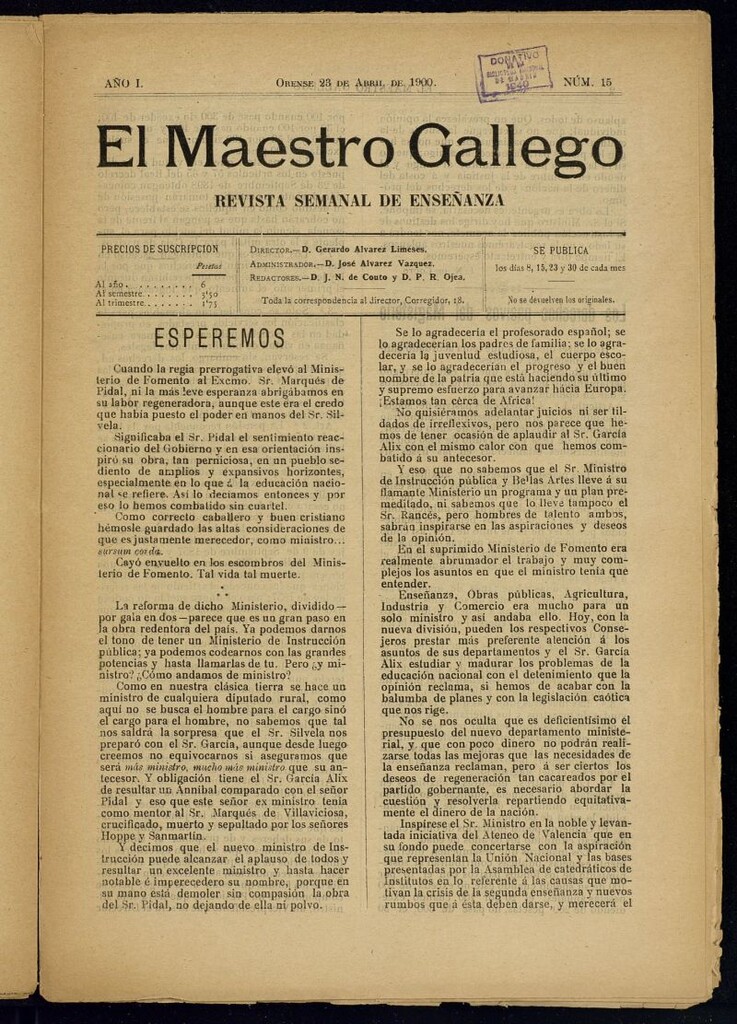 Miniatura de El Maestro Gallego del 23 de abril de 1900