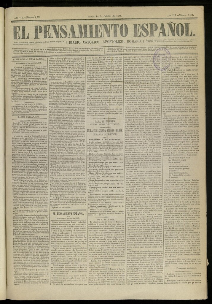 Miniatura de El Pensamiento Español del 18 de octubre de 1867, nº 2391[sic]