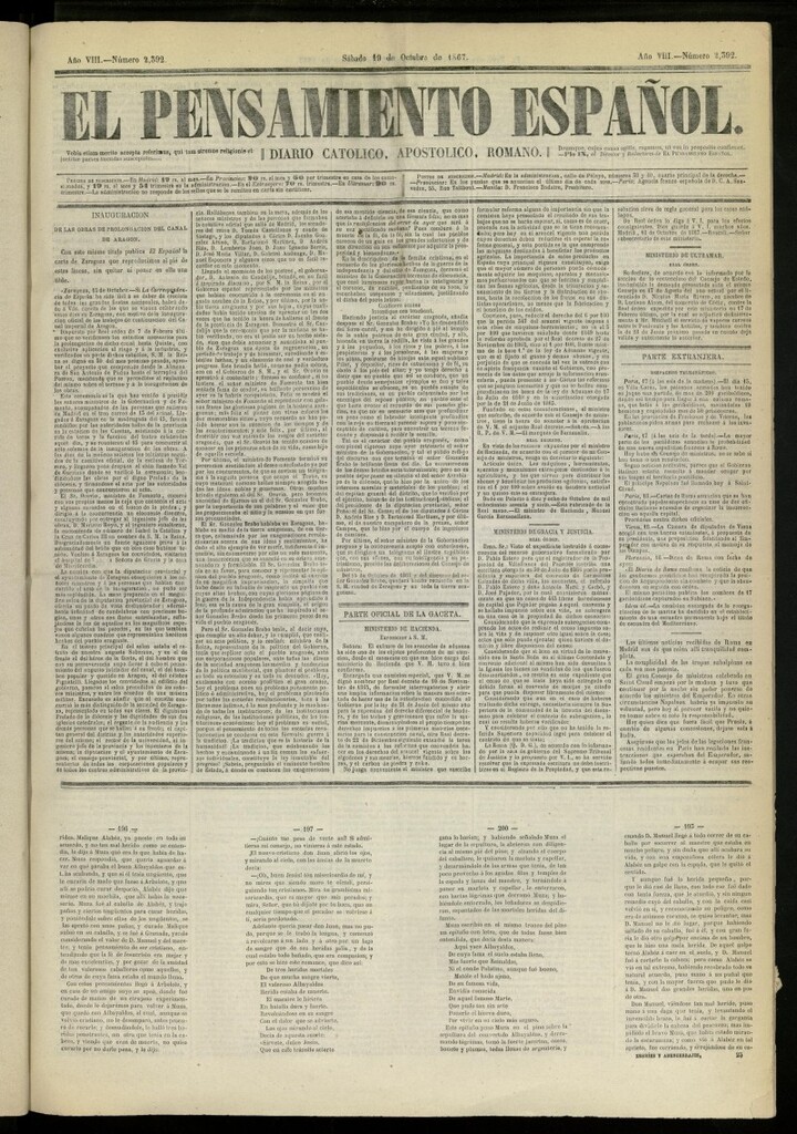 Miniatura de El Pensamiento Español del 19 de octubre de 1867, nº 2392