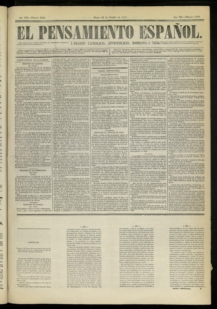 Miniatura de El Pensamiento Español del 22 de octubre de 1867, nº 2394