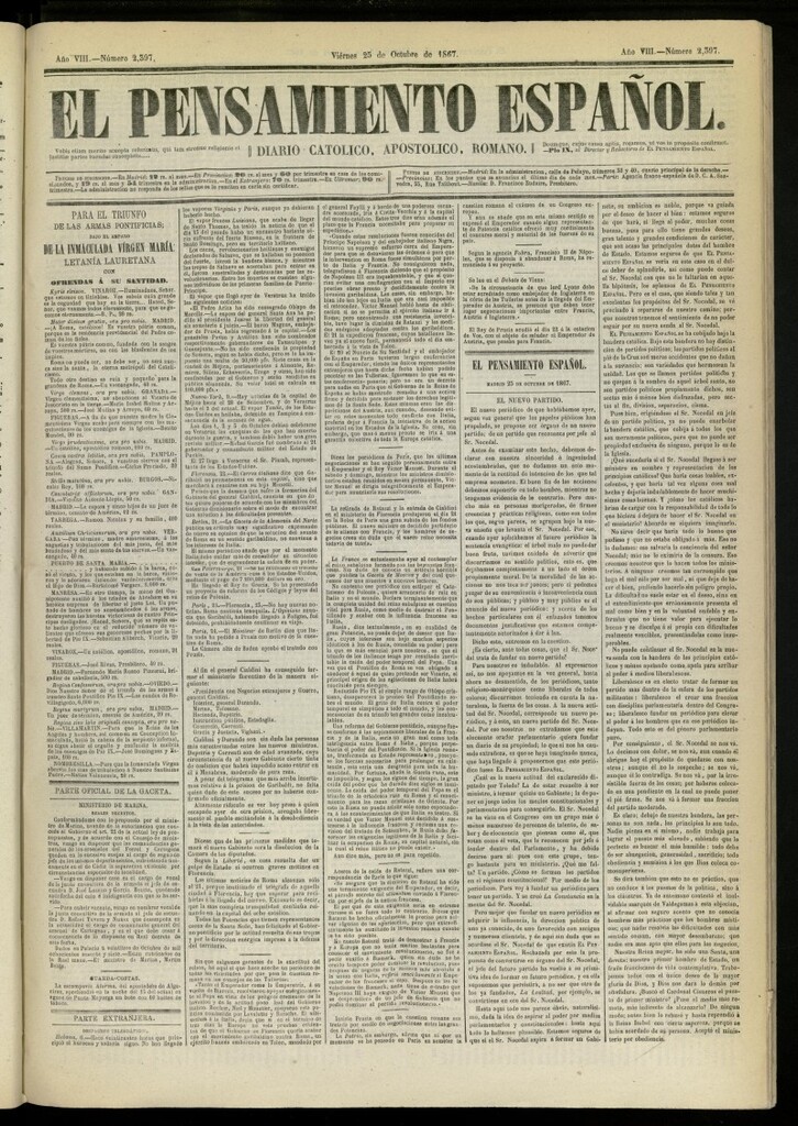 Miniatura de El Pensamiento Español del 25 de octubre de 1867, nº 2397