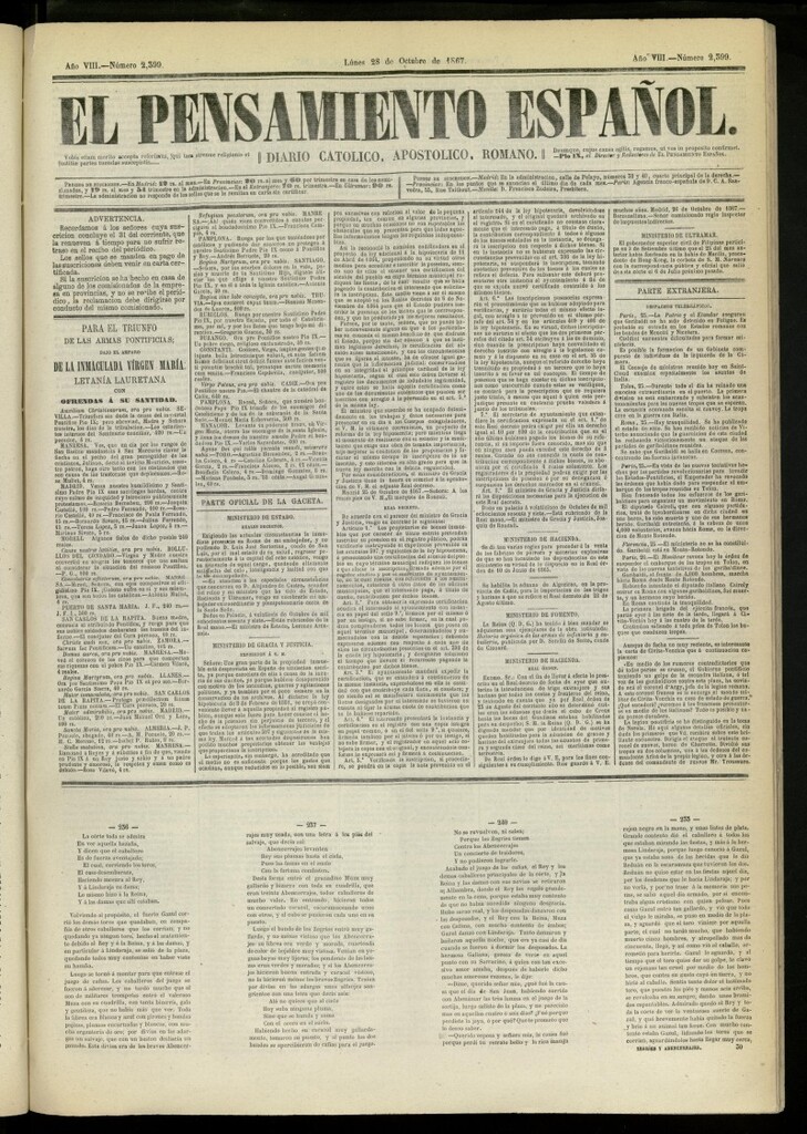 Miniatura de El Pensamiento Español del 28 de octubre de 1867, nº 2399