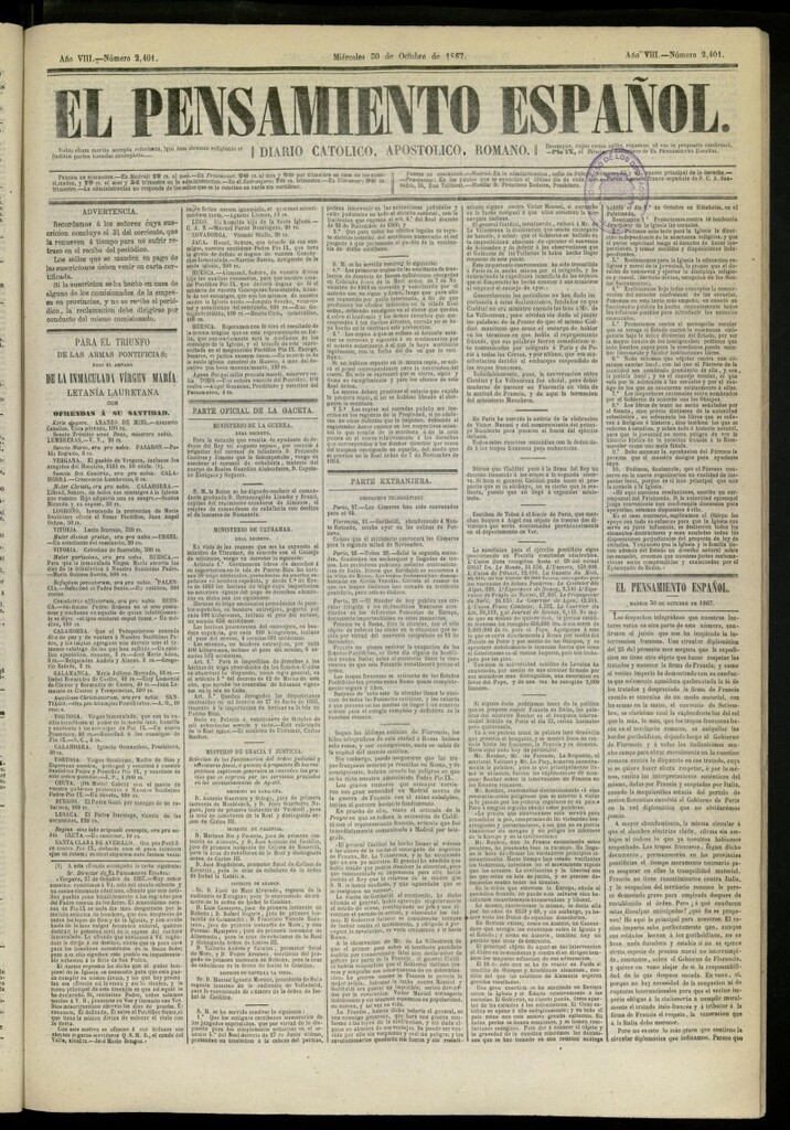 Miniatura de El Pensamiento Español del 30 de octubre de 1867, nº 2401
