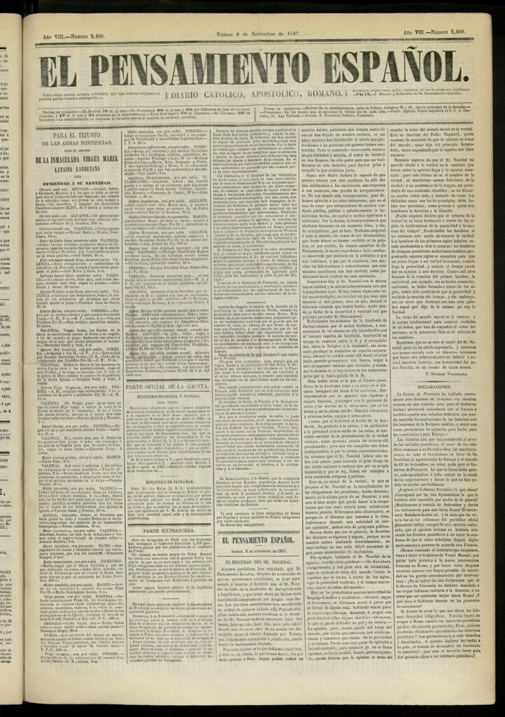 Miniatura de El Pensamiento Español del 8 de noviembre de 1867, nº 2408