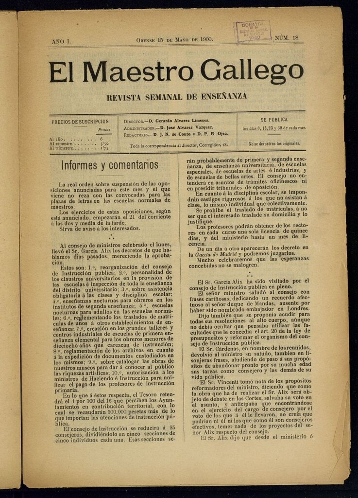 Miniatura de El Maestro Gallego del 15 de mayo de 1900
