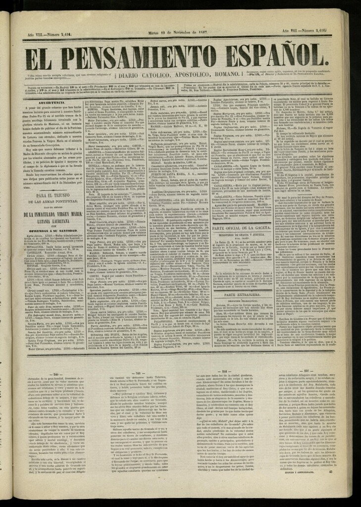 Miniatura de El Pensamiento Español del 19 de noviembre de 1867, nº 2416