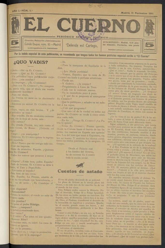 Miniatura de El Cuerno: periódico semanal satírico