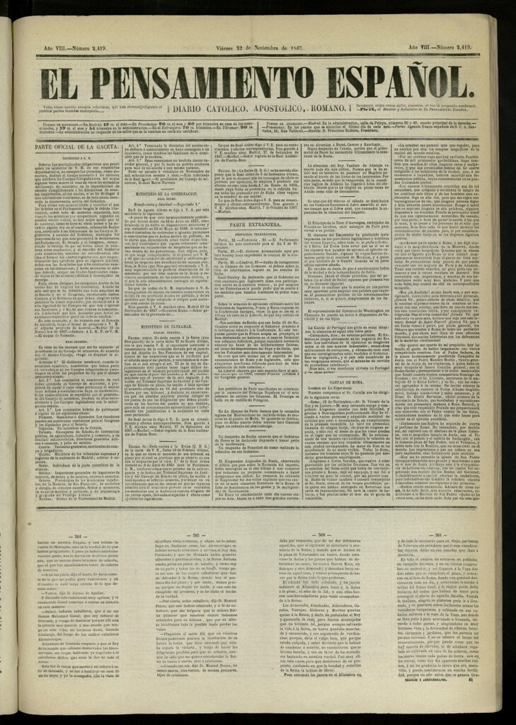 Miniatura de El Pensamiento Español del 22 de noviembre de 1867, nº 2419