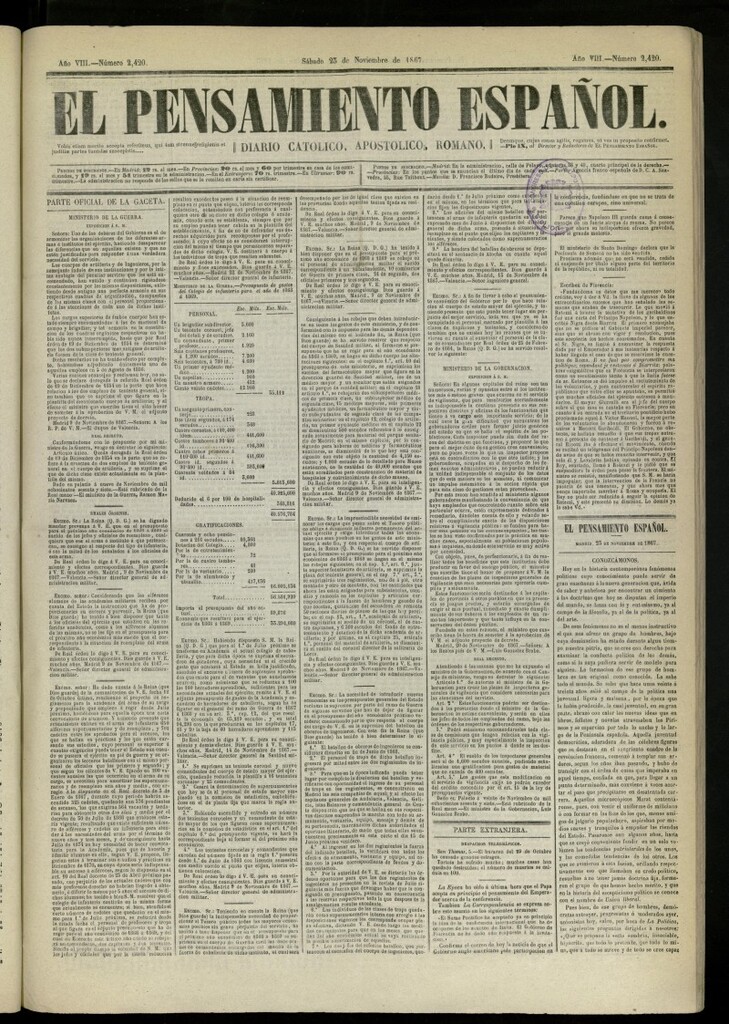 Miniatura de El Pensamiento Español del 23 de noviembre de 1867, nº 2420