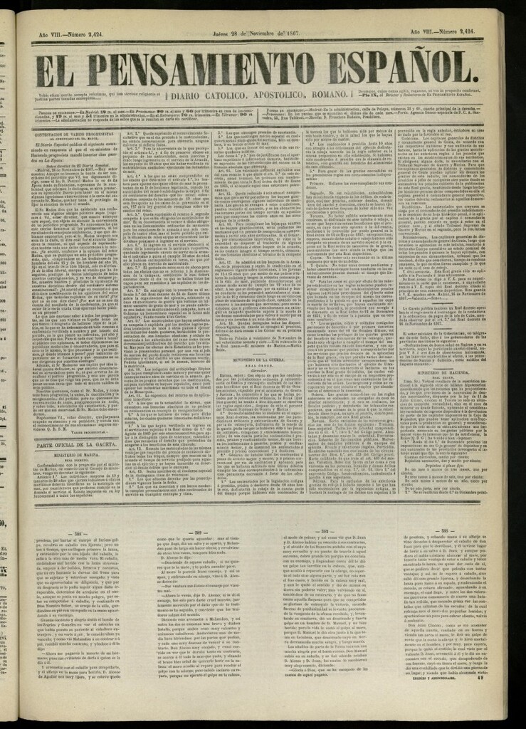 Miniatura de El Pensamiento Español del 28 de noviembre de 1867, nº 2424