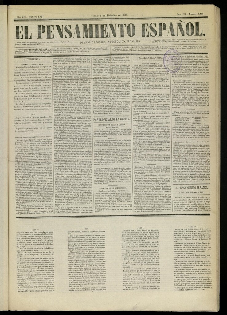 Miniatura de El Pensamiento Español del 2 de diciembre de 1867, nº 2427