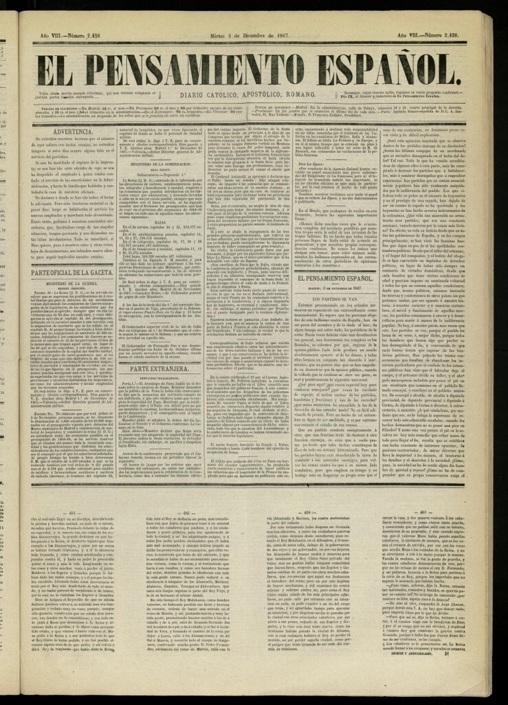 Miniatura de El Pensamiento Español del 3 de diciembre de 1867, nº 2428
