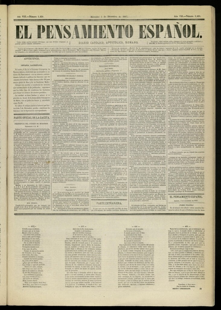 Miniatura de El Pensamiento Español del 4 de diciembre de 1867, nº 2429