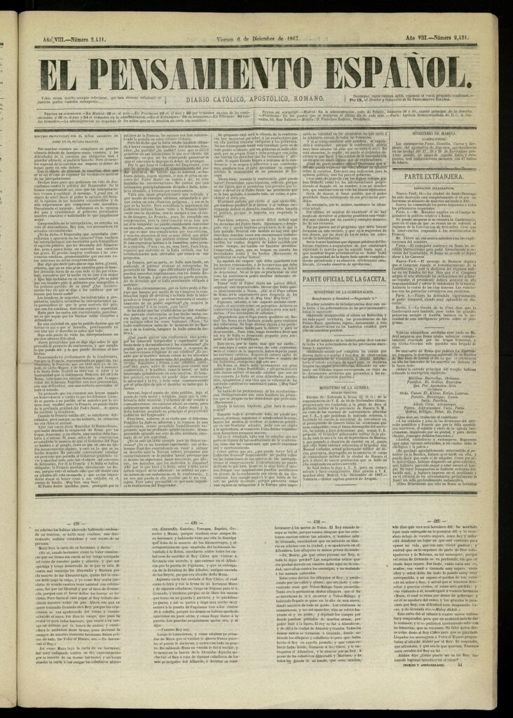 Miniatura de El Pensamiento Español del 6 de diciembre de 1867, nº 2431