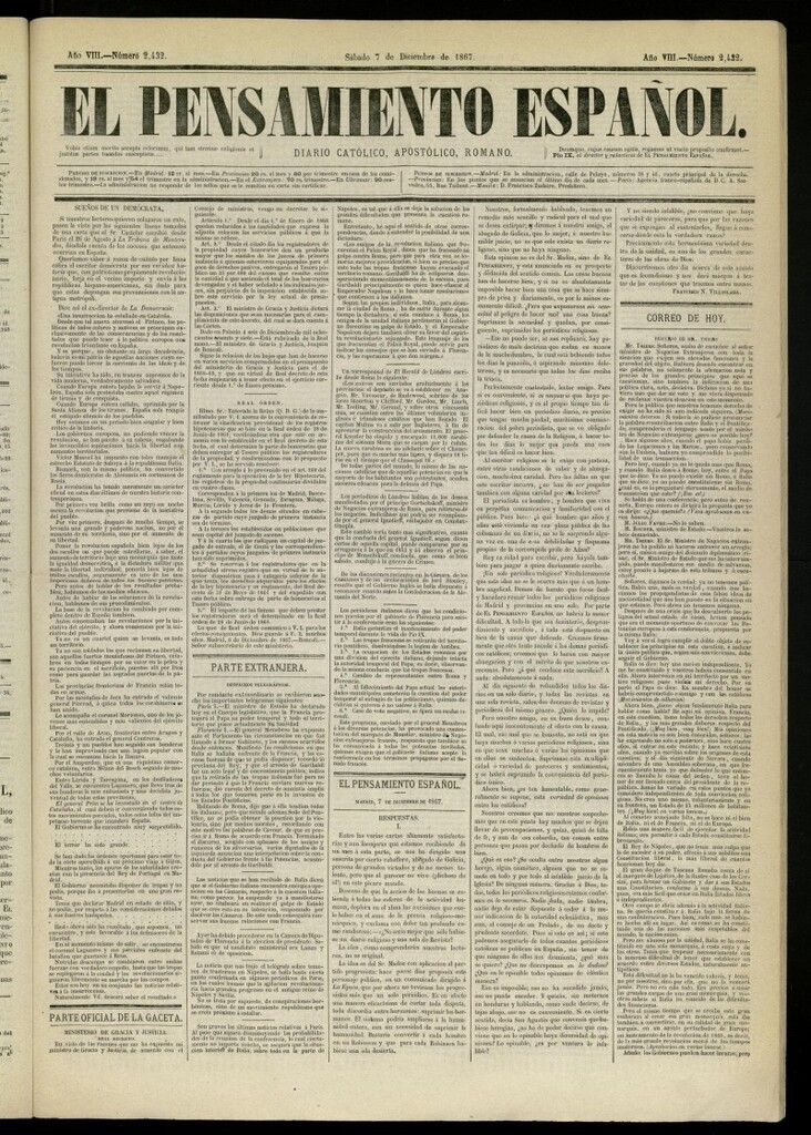 Miniatura de El Pensamiento Español del 7 de diciembre de 1867, nº 2432