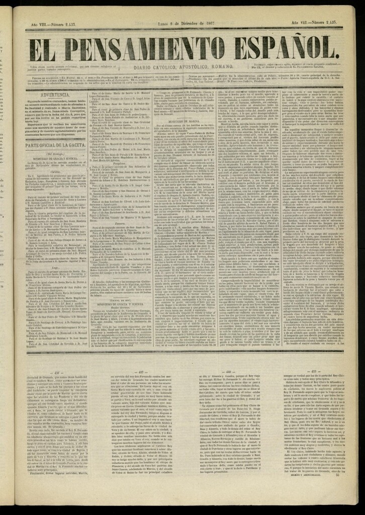 Miniatura de El Pensamiento Español del 9 de diciembre de 1867, nº 2433