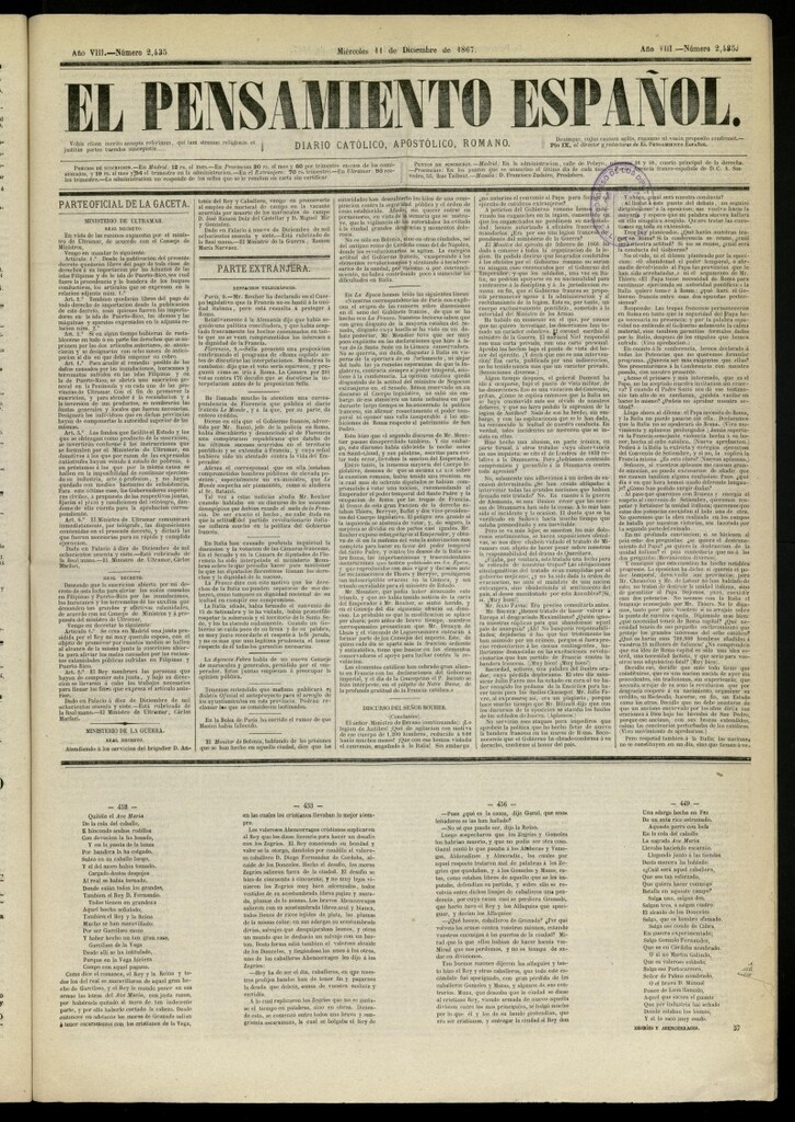 Miniatura de El Pensamiento Español del 11 de diciembre de 1867, nº 2435