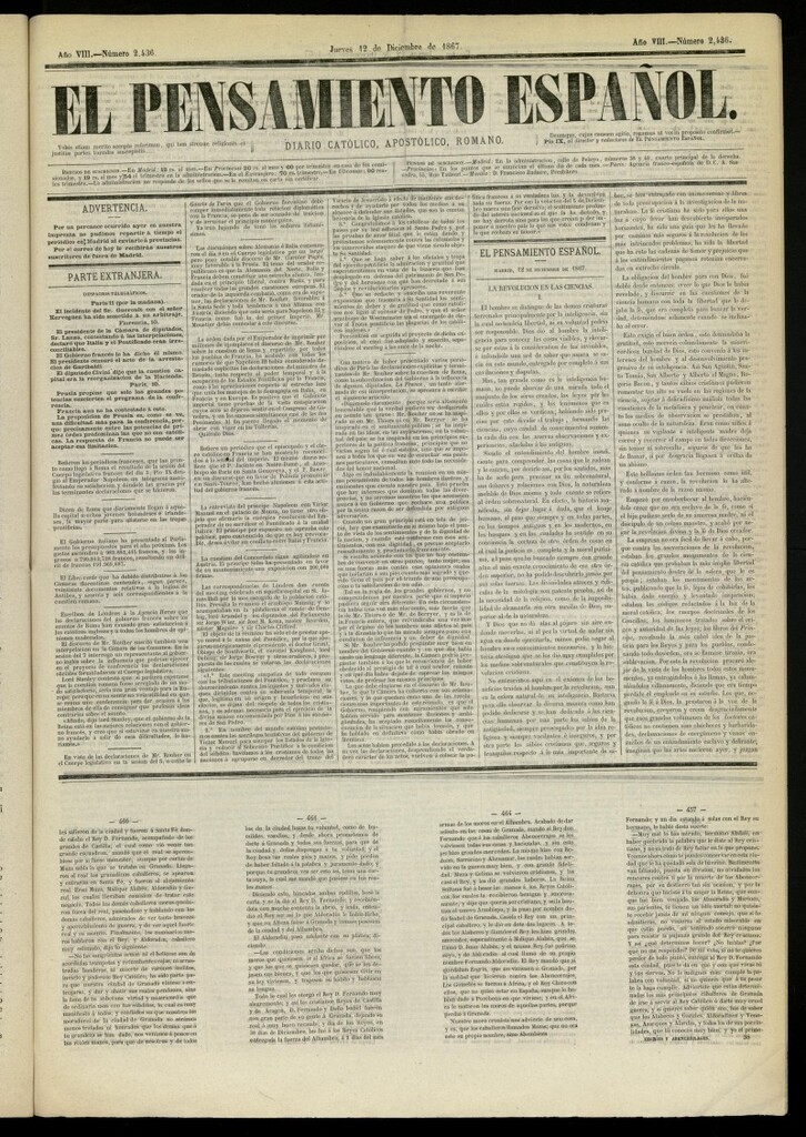 Miniatura de El Pensamiento Español del 12 de diciembre de 1867,nº 2436