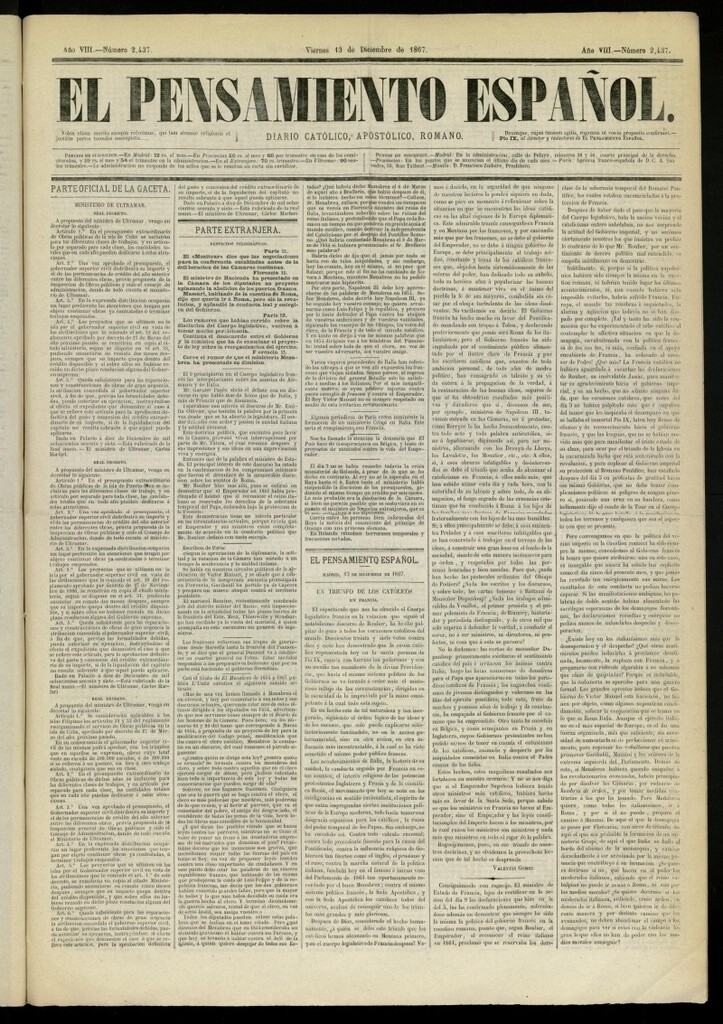 Miniatura de El Pensamiento Español del 13 de diciembre de 1867, nº 2437