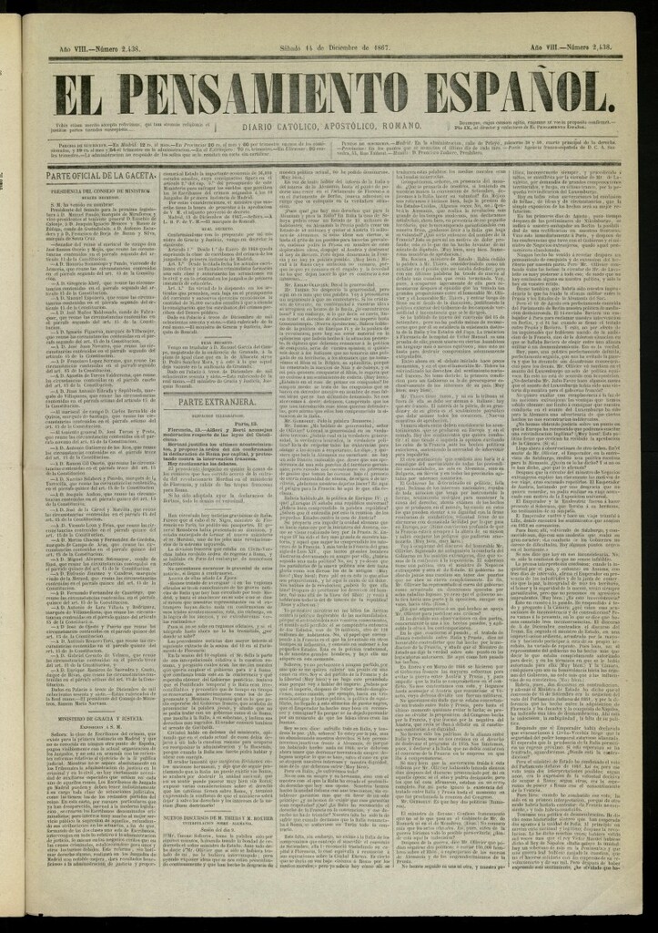 Miniatura de El Pensamiento Español del 14 de diciembre de 1867, nº 2438