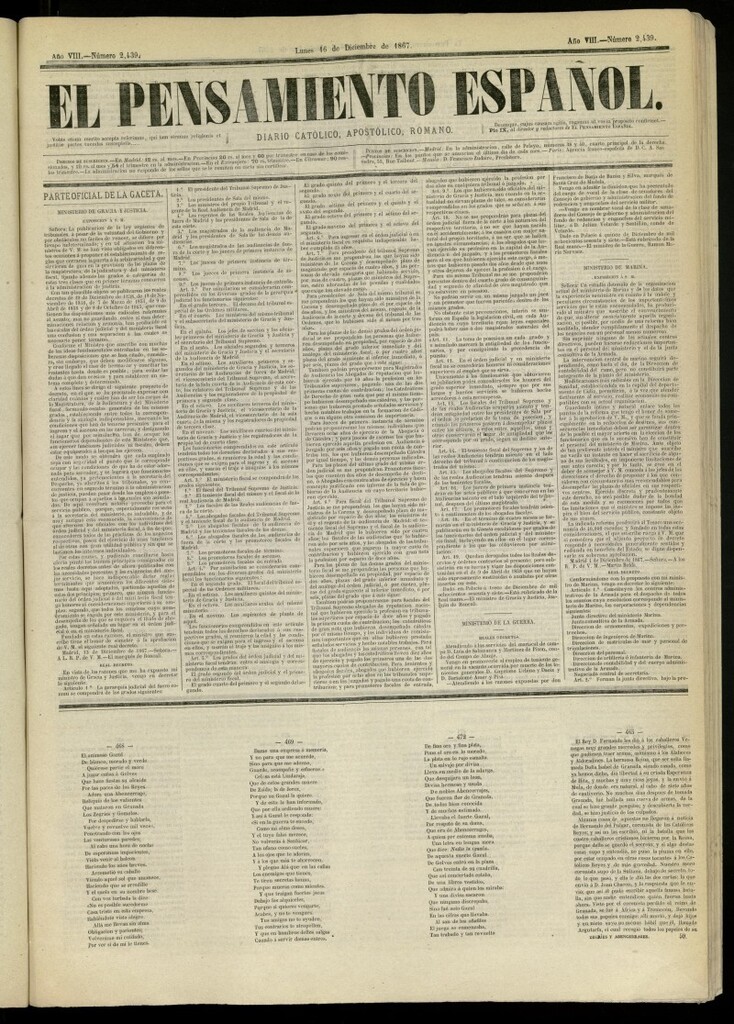 Miniatura de El Pensamiento Español del 16 de diciembre de 1867, nº 2439