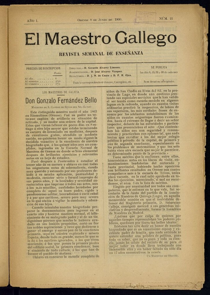 Miniatura de El Maestro Gallego del 8 de junio de 1900