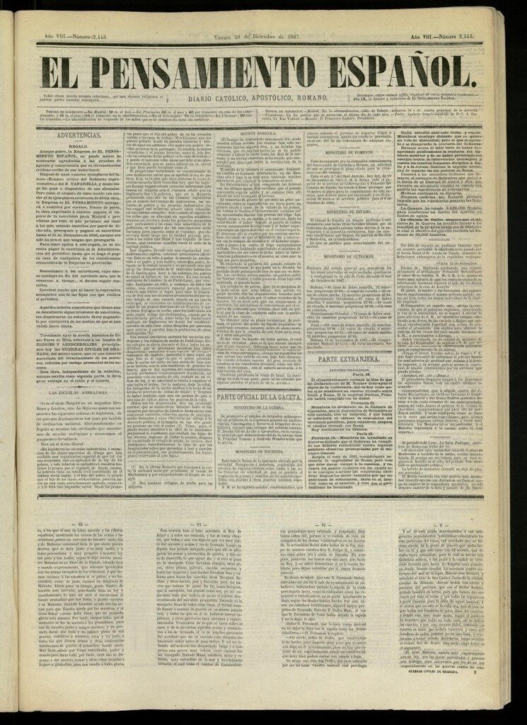 Miniatura de El Pensamiento Español del 20 de diciembre de 1867, nº 2443