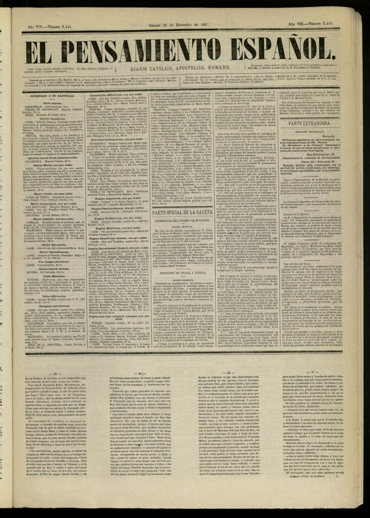 Miniatura de El Pensamiento Español del 21 de diciembre de 1867, nº 2444