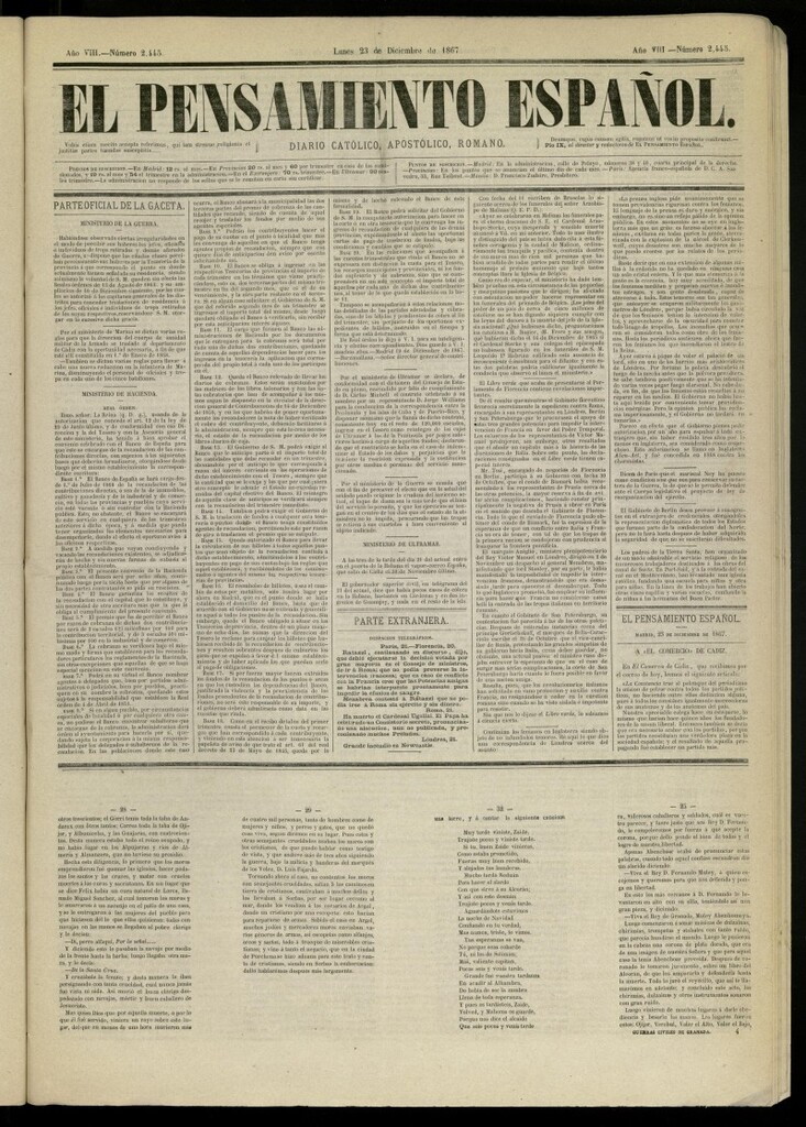 Miniatura de El Pensamiento Español del 23 de diciembre de 1867, nº 2445