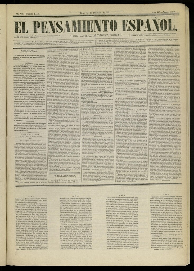 Miniatura de El Pensamiento Español del 24 de diciembre de 1867, nº 2446