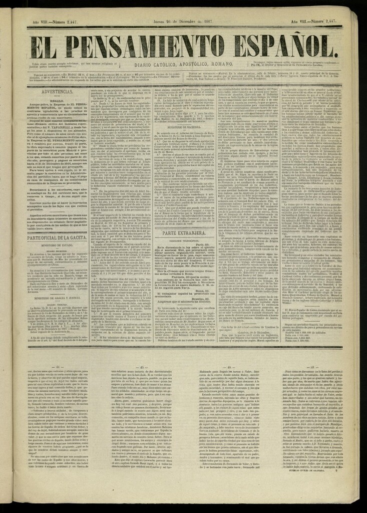 Miniatura de El Pensamiento Español del 26 de diciembre de 1867, nº 2447