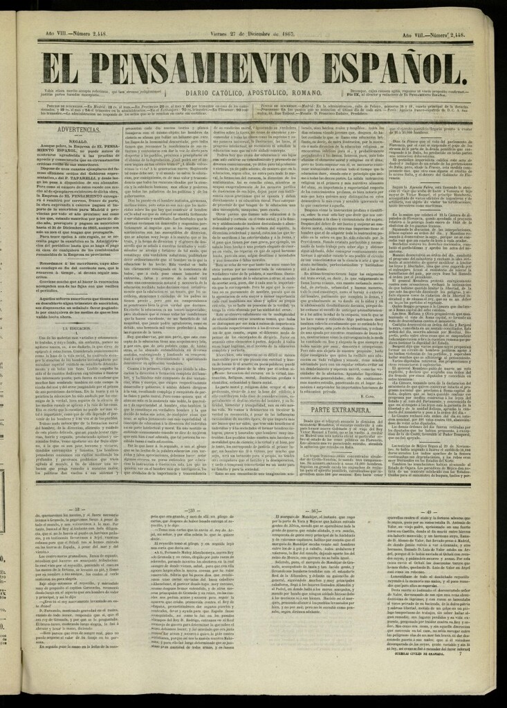 Miniatura de El Pensamiento Español del 27 de diciembre de 1867, nº 2448
