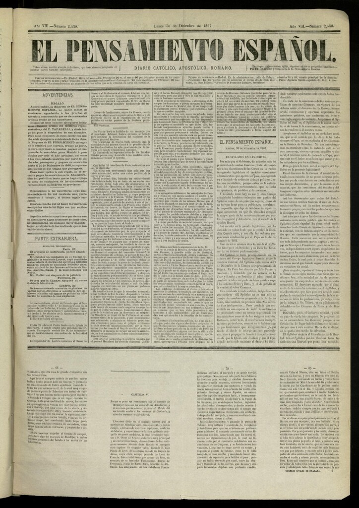 Miniatura de El Pensamiento Español del 30 de diciembre de 1867, nº 2450