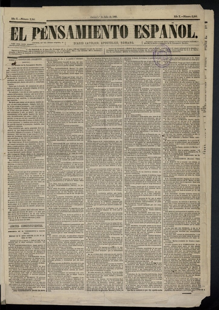 Miniatura de El Pensamiento Español del 1 de julio de 1869, nº 2896