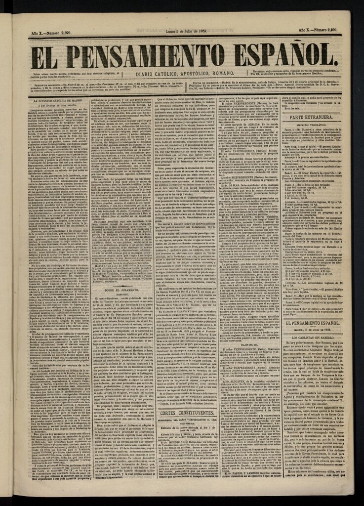Miniatura de El Pensamiento Español del 5 de julio de 1869, nº 2899