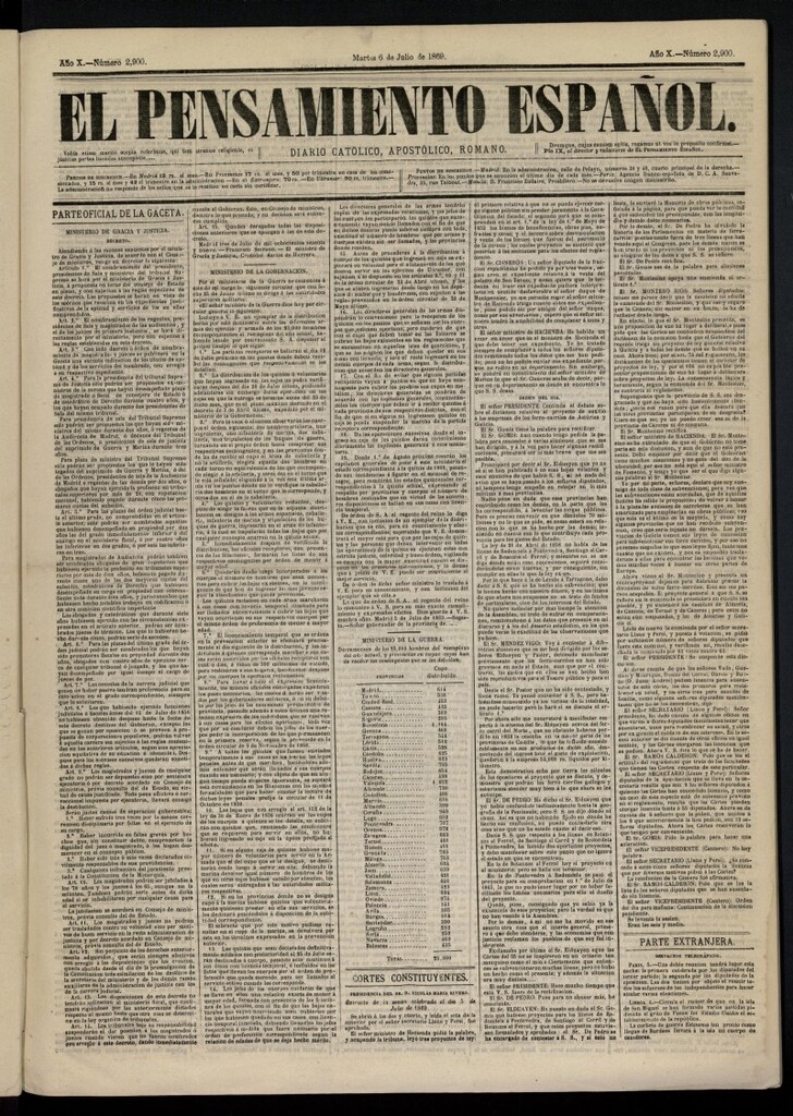 Miniatura de El Pensamiento Español del 6 de julio de 1869, nº 2900