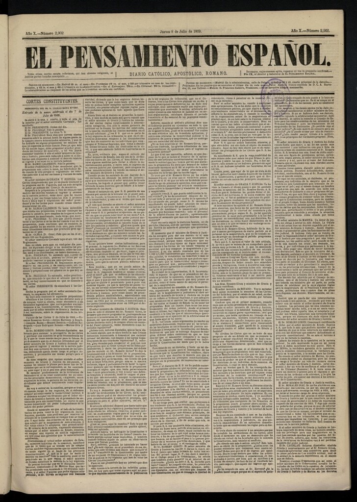 Miniatura de El Pensamiento Español del 8 de julio de 1869, nº 2902