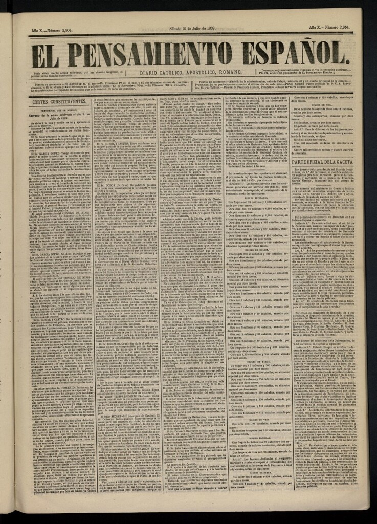 Miniatura de El Pensamiento Español del 10 de julio de 1869, nº 2904