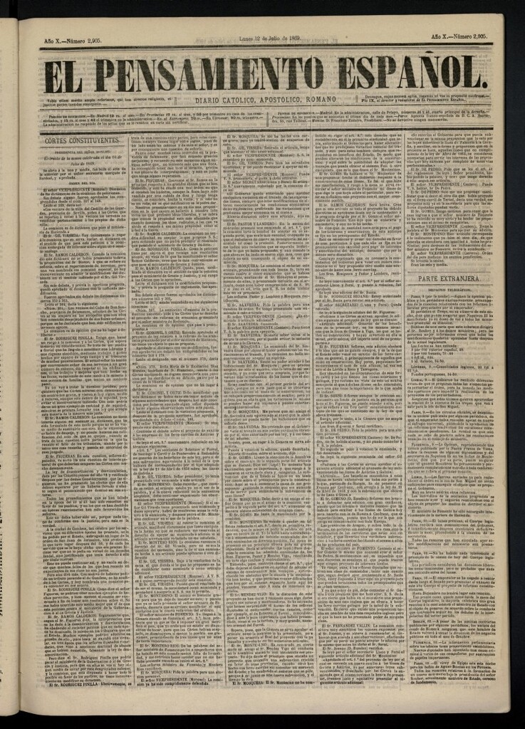 Miniatura de El Pensamiento Español del 12 de julio de 1869, nº 2905