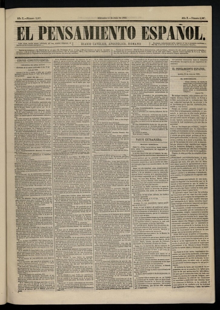 Miniatura de El Pensamiento Español del 14 de julio de 1869, nº 2907