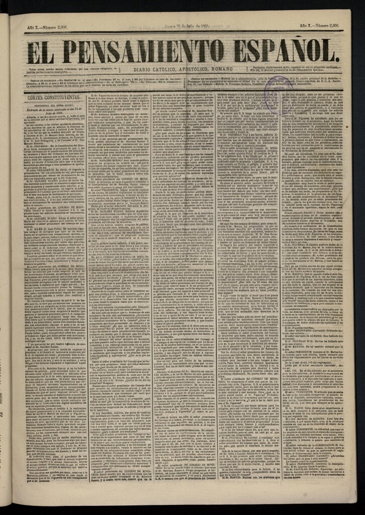 Miniatura de El Pensamiento Español del 15 de julio de 1869, nº 2908